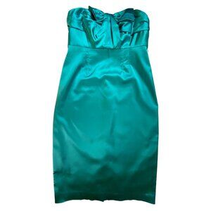 A.B.S Collection Teal Satin Strapless Dress W/ Leopard Print Lining Size 12 Sexy